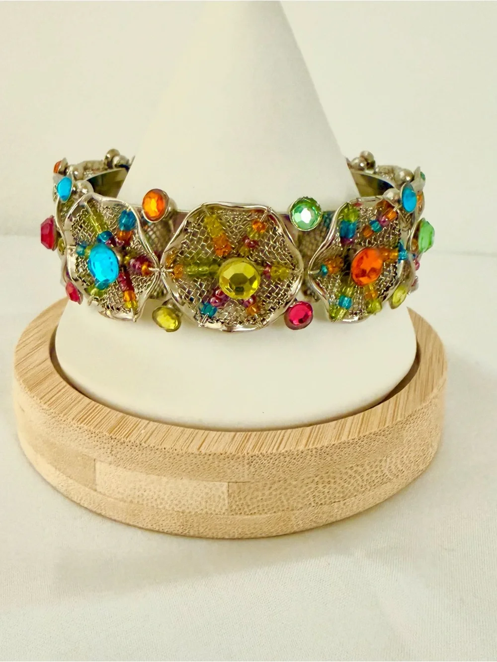Ellen Tracy Sterling Silver Multicolor Floral Statement Cuff Bracelet NWT
